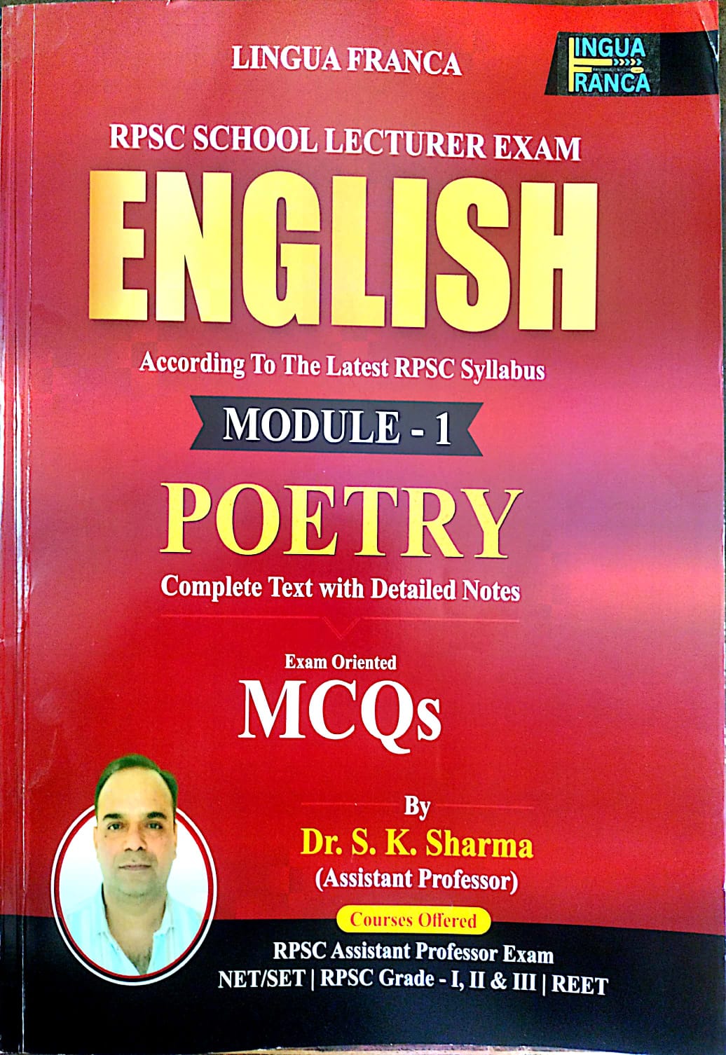 Lingua Franca RPSC School Lecturer Exam English Module 1st Poetry Complete Text With Detailed Notes MCQ s By Dr. S.K. Sharma For RPSC Assistant Professor 