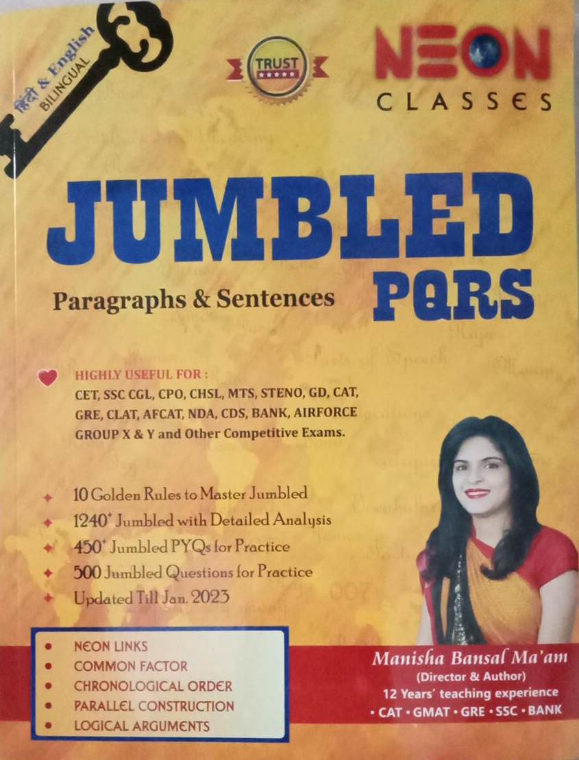 Neon Classes Jumbled PQRS Paragraphs Sentences By Manisha Bansal For CAT,SSC,BANK,CDS 2023 Bilingual Edition